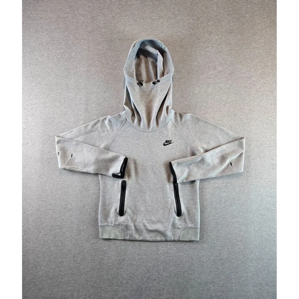 Nike Tech Hoodie Womens Small Grey Heathered Fleece Funnel Sweatshirt 642663‎